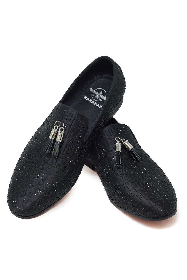 Barabas Men's Greek Key Pattern Tassel Slip On Loafer Shoes 2SH3102ST Black Black