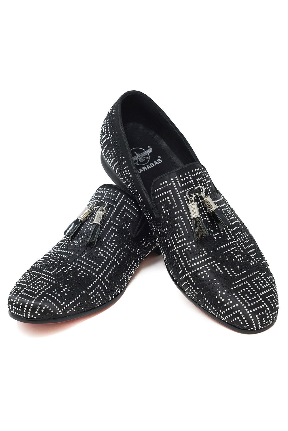 Barabas Men's Greek Key Pattern Tassel Slip On Loafer Shoes 2SH3102ST Black Silver
