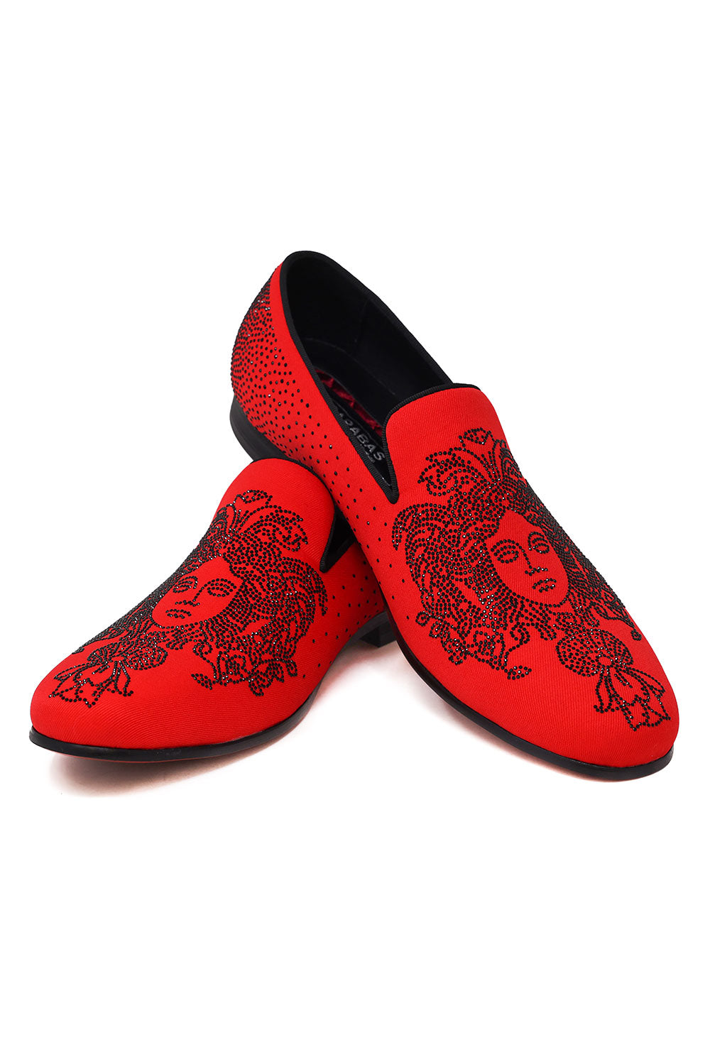 BARABAS Men's Medusa Rhinestone Jewels Slip On Dress Shoes 2SHR12 Red