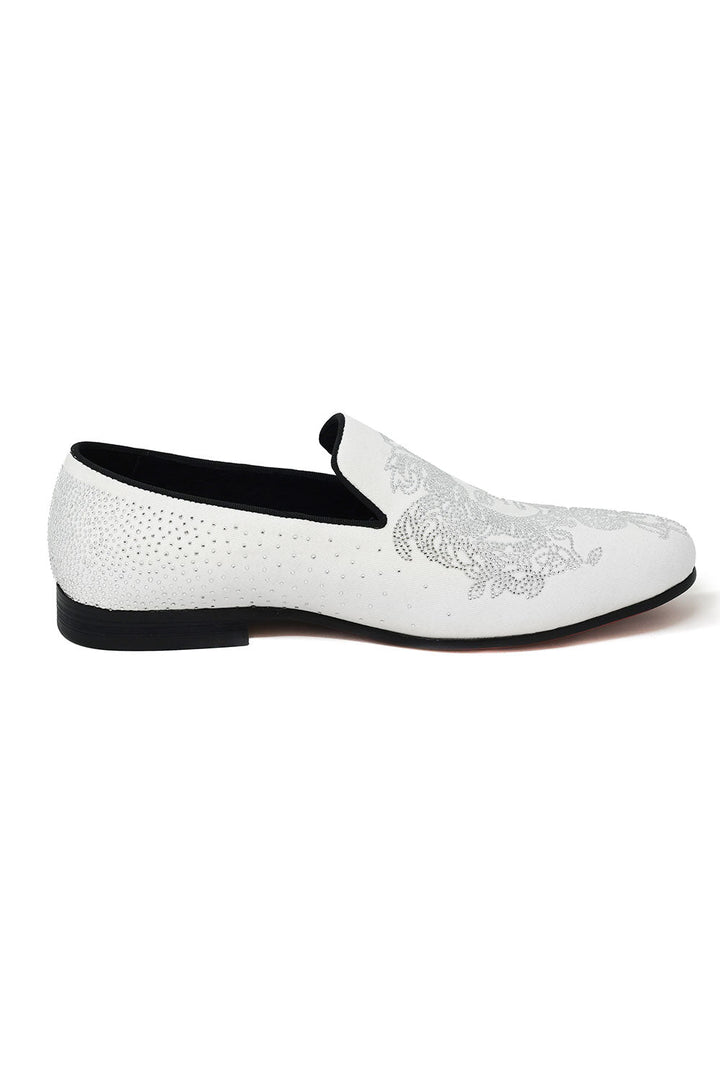 BARABAS Men's Medusa Rhinestone Jewels Slip On Dress Shoes 2SHR12 White