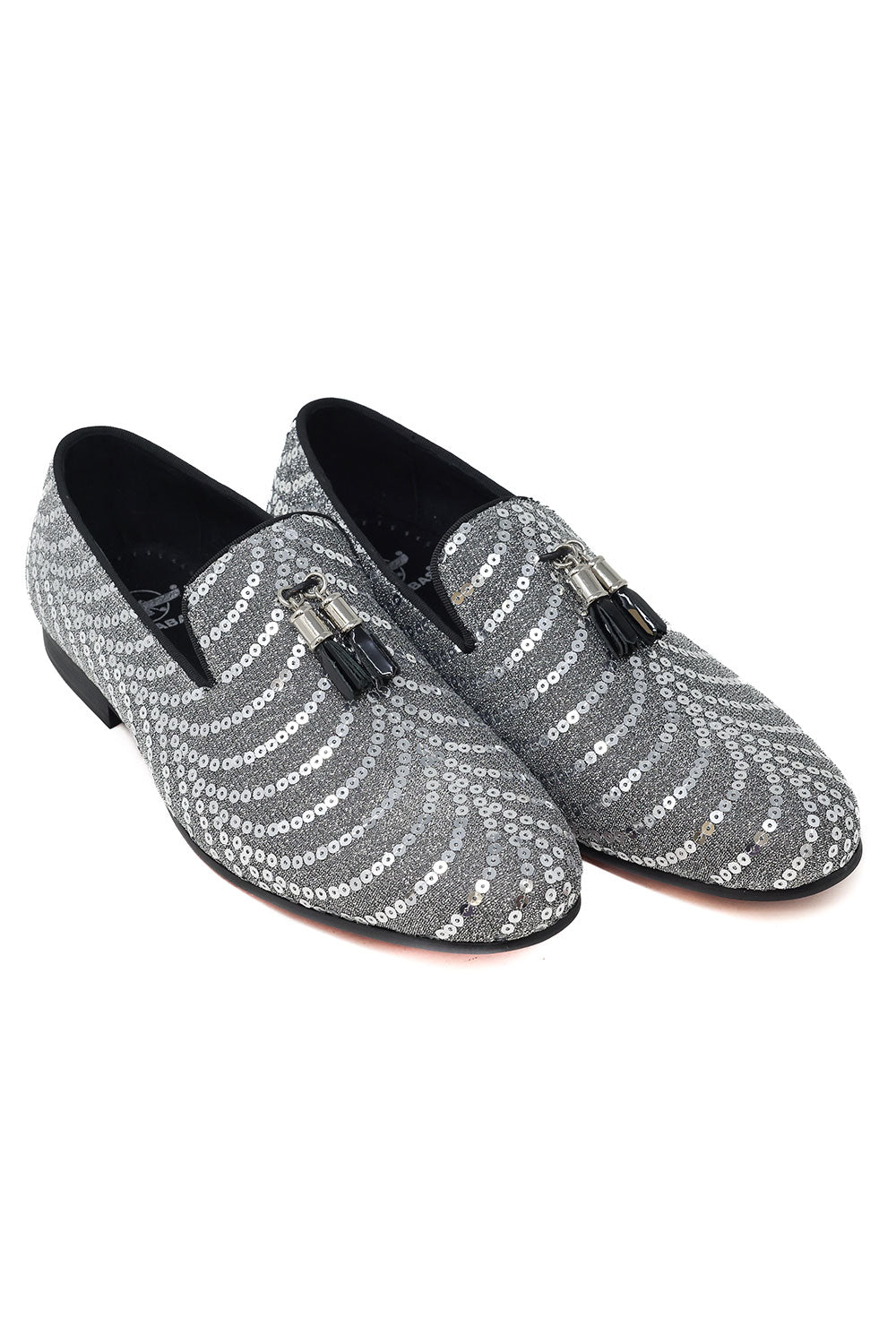 Barabas Men's Sequin Design Tassel Slip On Loafer Shoes 2SHR8 Gray Silver