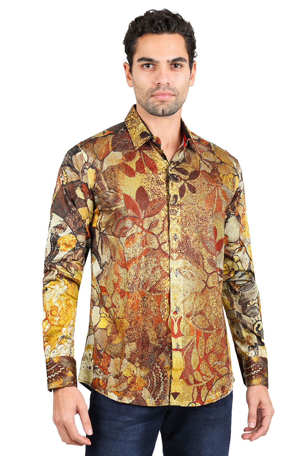 BARABAS men's Peacock Abstract printed long sleeve shirts 2SPR31