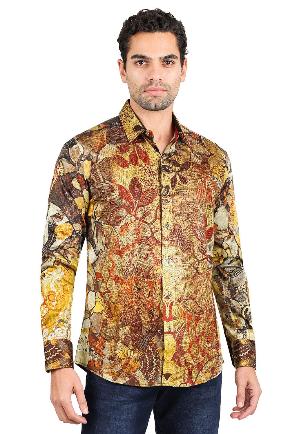 BARABAS men's Peacock Abstract printed long sleeve shirts 2SPR31