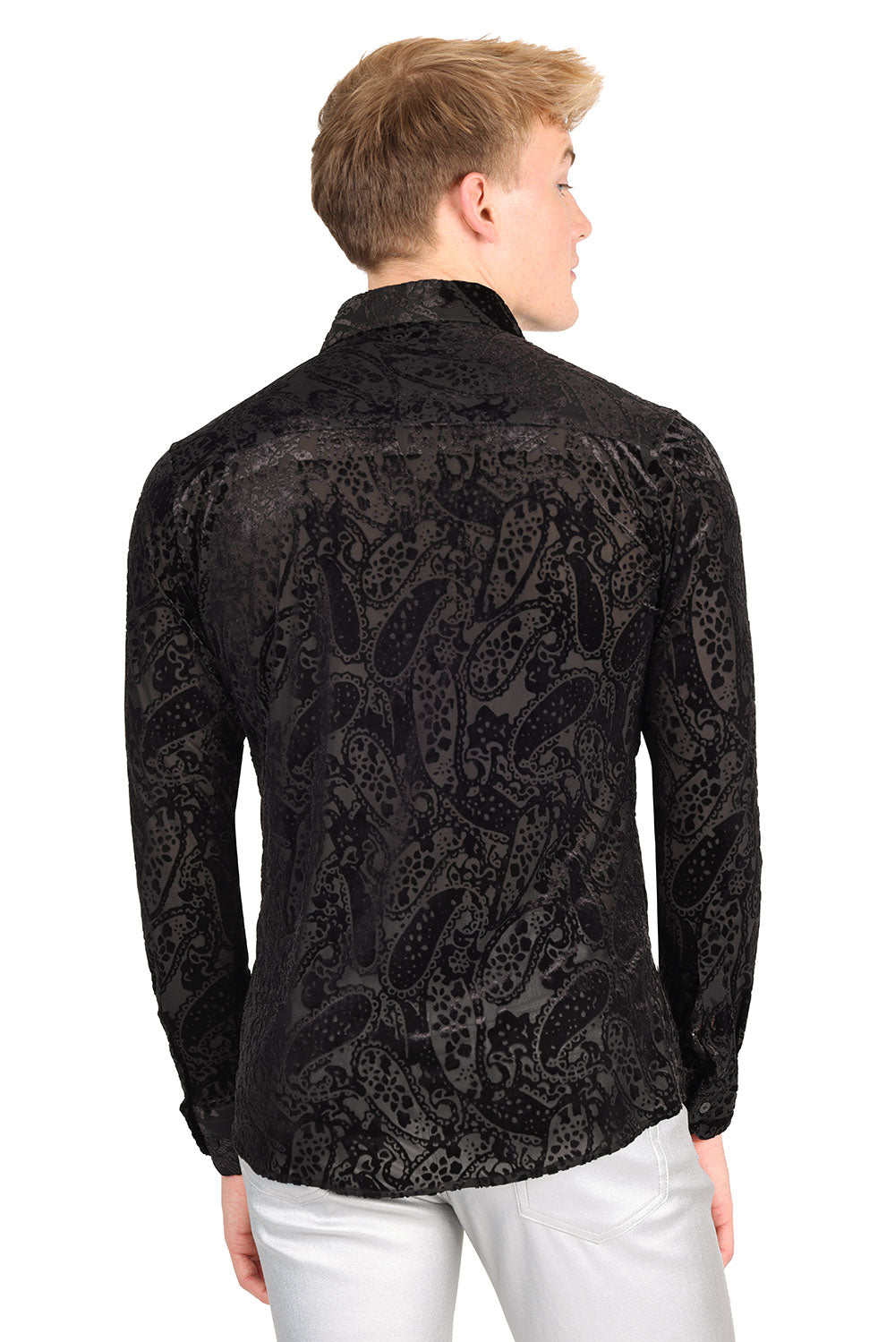 BARABAS Men's Paisley Long Sleeve Button Down Shirt 2SVL07 Black