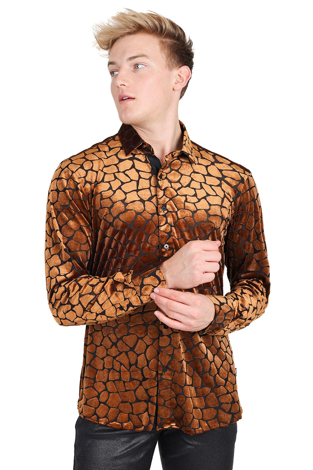 BARABAS Men's Rock Formation Long Sleeve Button Down Shirt 2SVL12 Gold