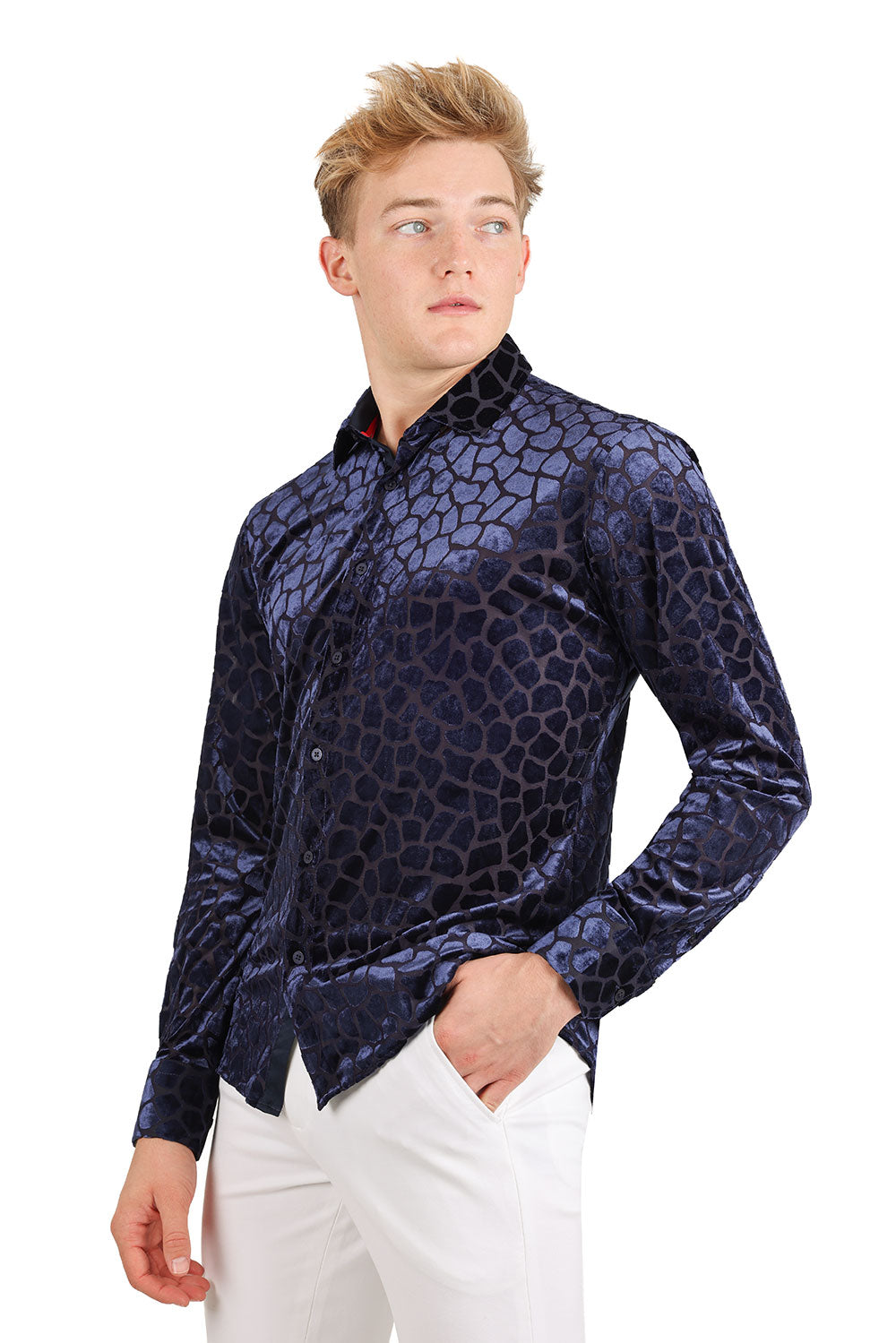 BARABAS Men's Rock Formation Long Sleeve Button Down Shirt 2SVL12 navy