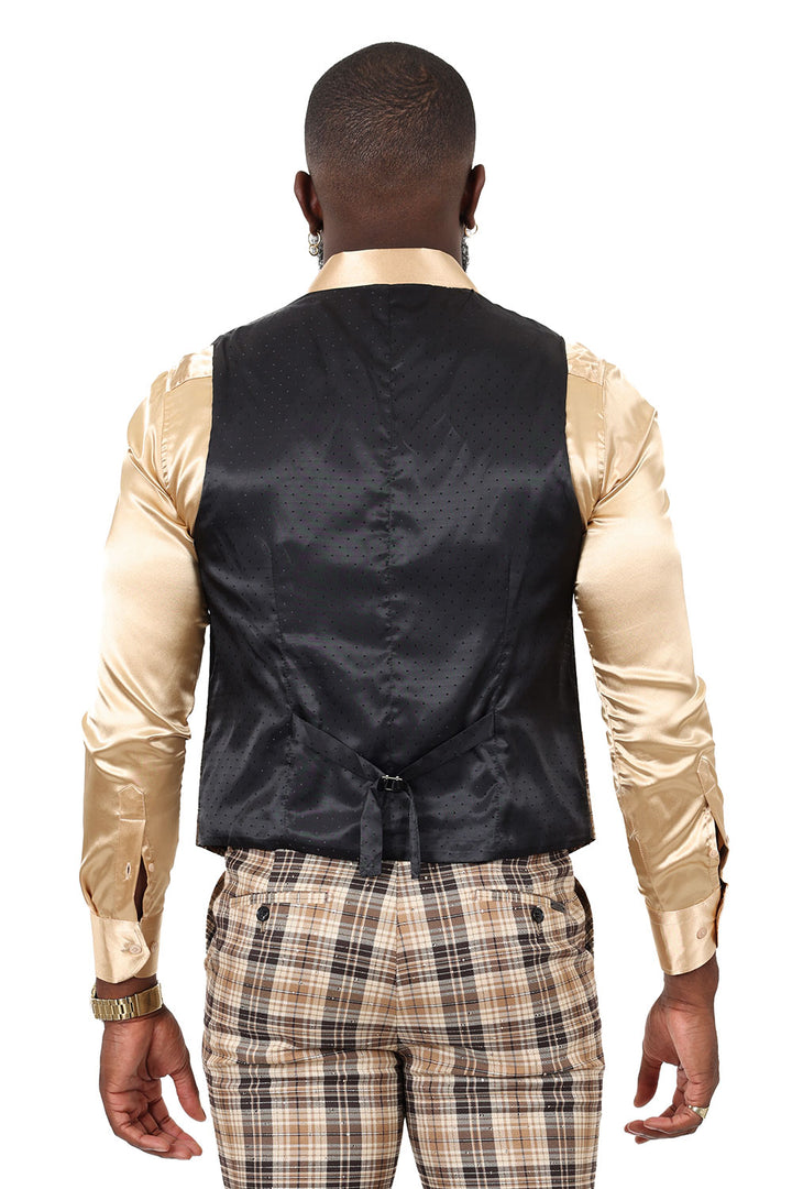Barabas Men's Rhinestone Plaid Checkered Dress Slim Fit Vests 2VP210 Camel