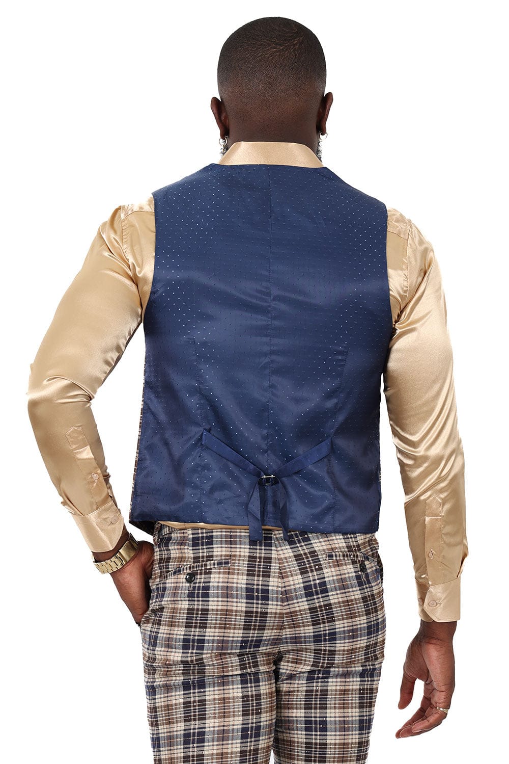 Barabas Men's Rhinestone Plaid Checkered Dress Slim Fit Vests 2VP210 Camel navy