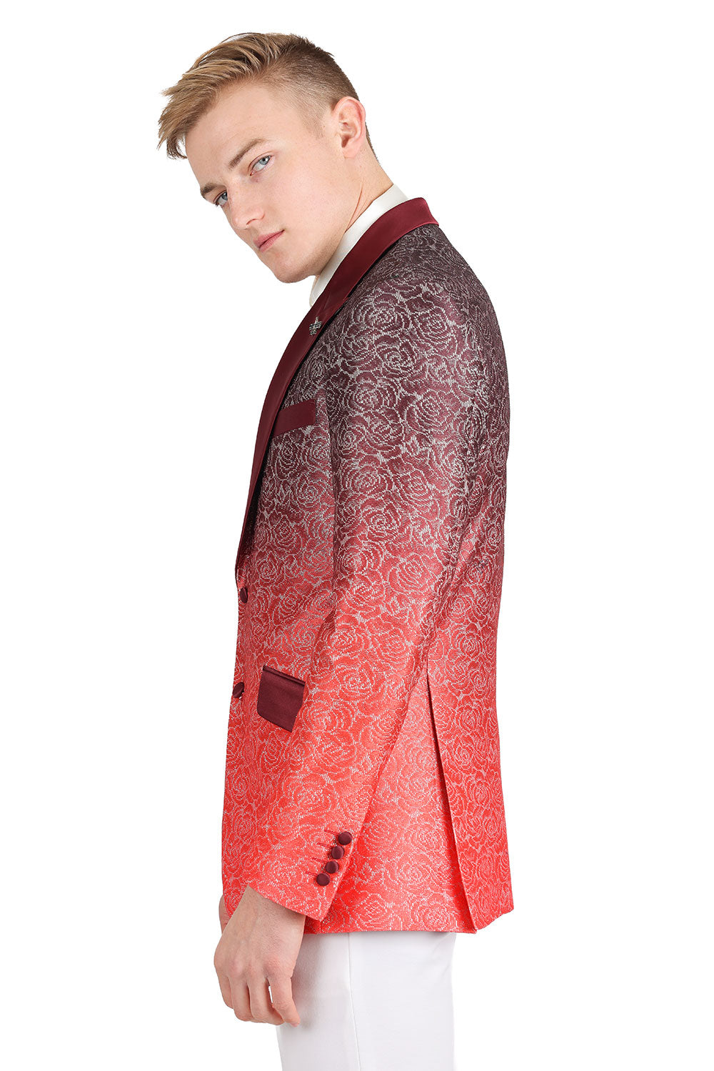 BARABAS Men's Two-Tone Floral Pattern Design Notched Blazer 3BL02 Red