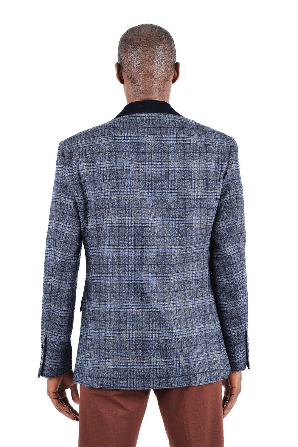 BARABAS Men's Plaid Tuxedo Sport Coat Blazer 3BL08 Blue