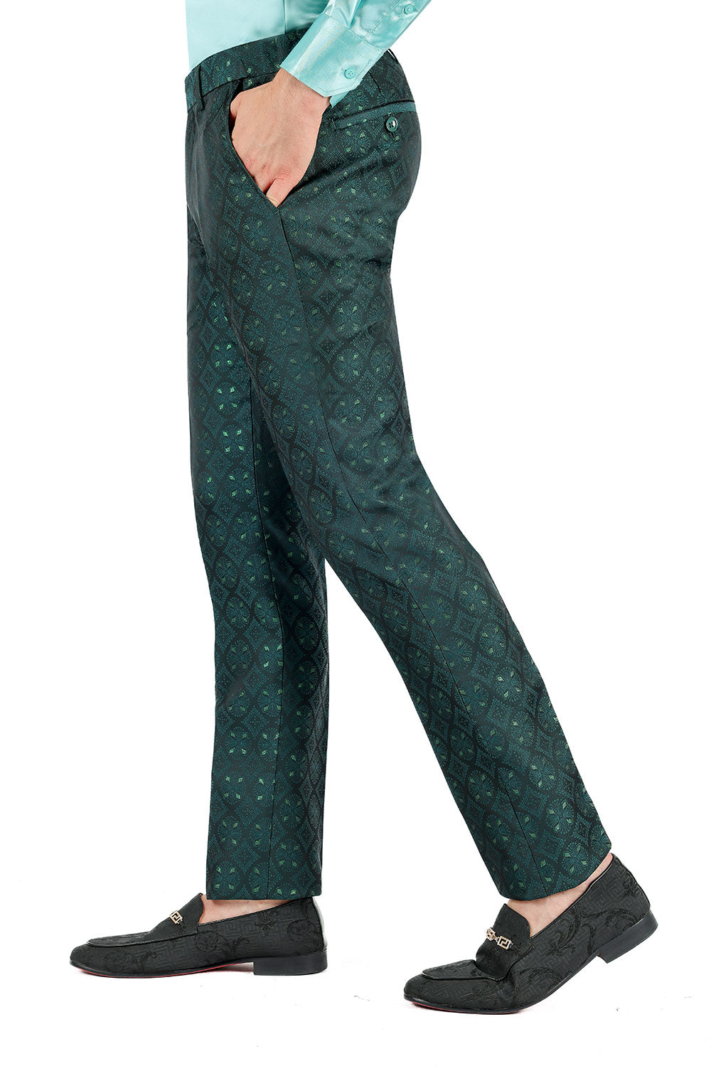 BARABAS Men's Decorative Geometric Printed Chino Pants 3CP05 Hunter Green