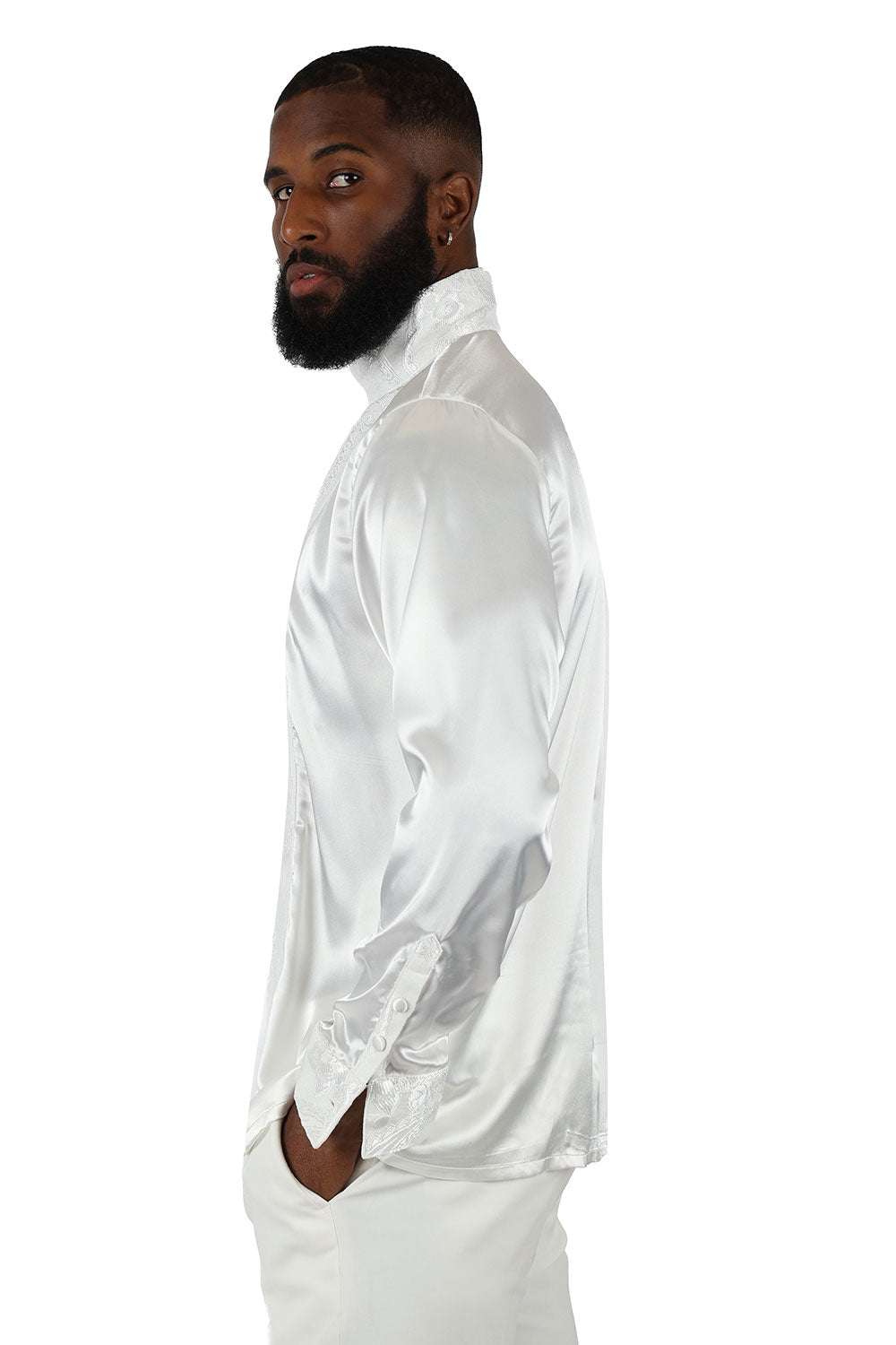 BARABAS Men's Paisley Long Sleeve Turtle Neck shirt 3MT05 White