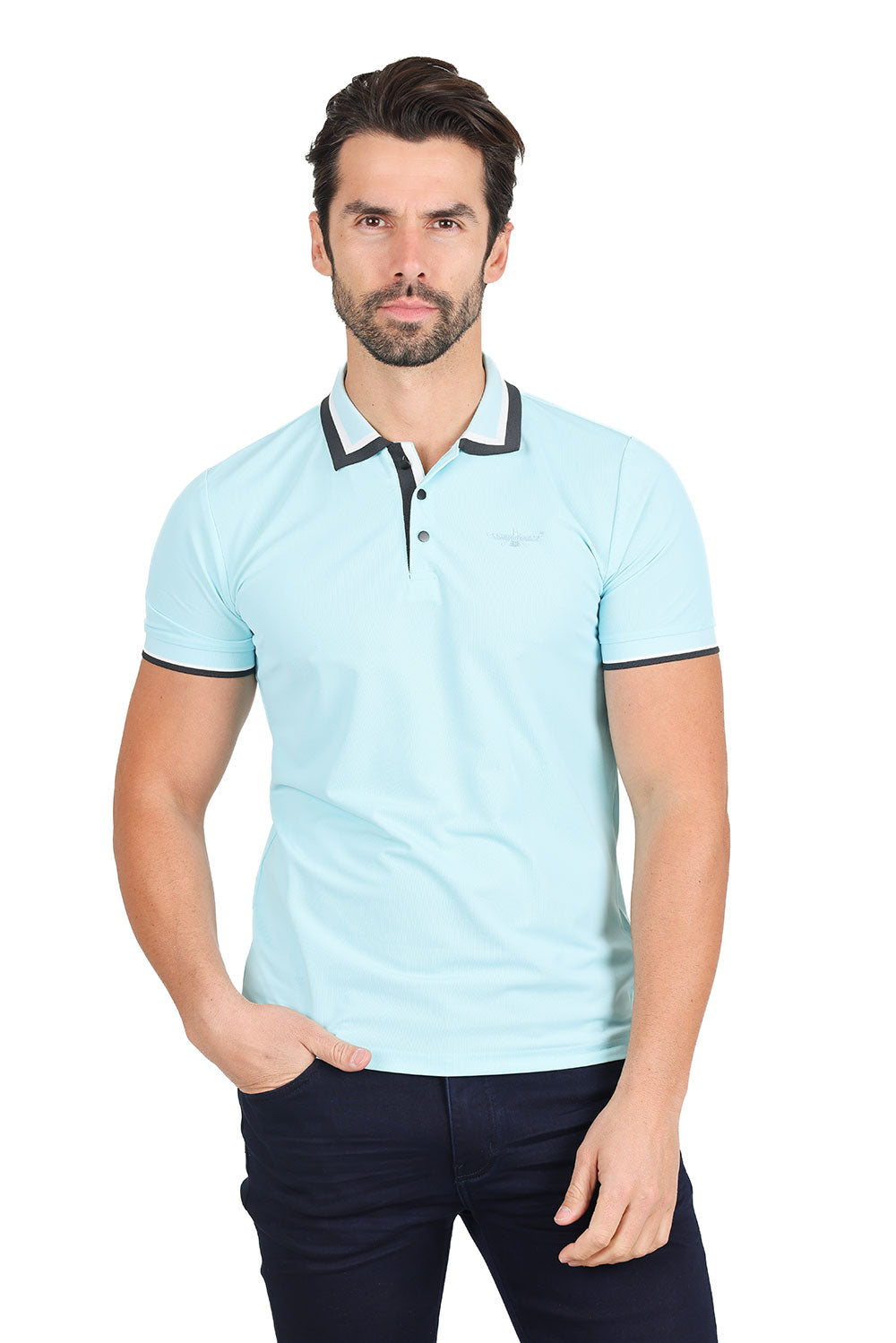 Barabas Men's Solid Color Cotton Short Sleeve Polo Shirts 3PS125 Sky blue