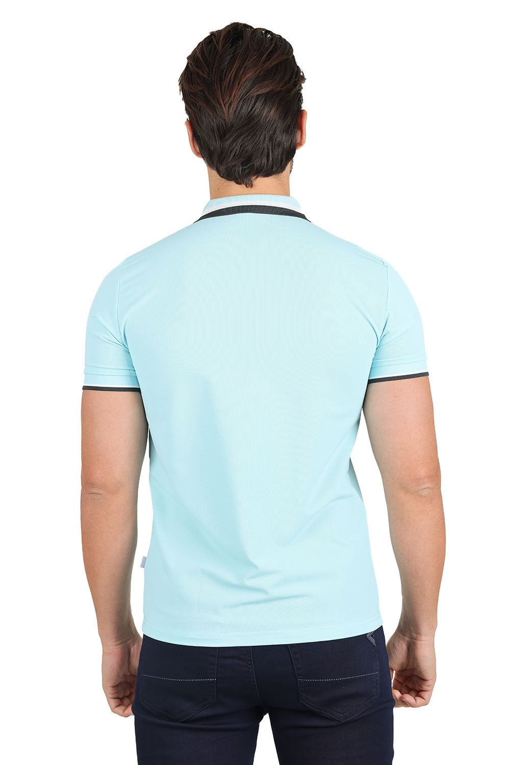 Barabas Men's Solid Color Cotton Short Sleeve Polo Shirts 3PS125 Sky blue