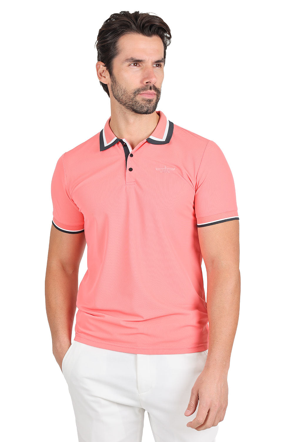 Barabas Men's Solid Color Cotton Short Sleeve Polo Shirts 3PS125 Pink