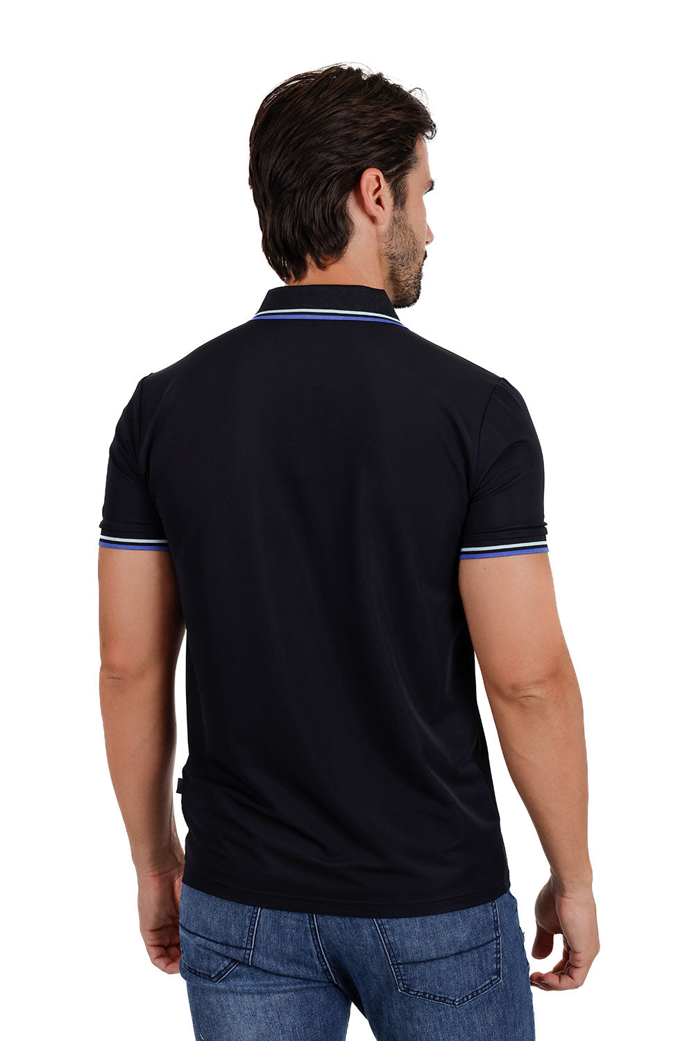 Barabas Men's Solid Color Linear Collar and Cuff Polo Shirts 3PS126 Black
