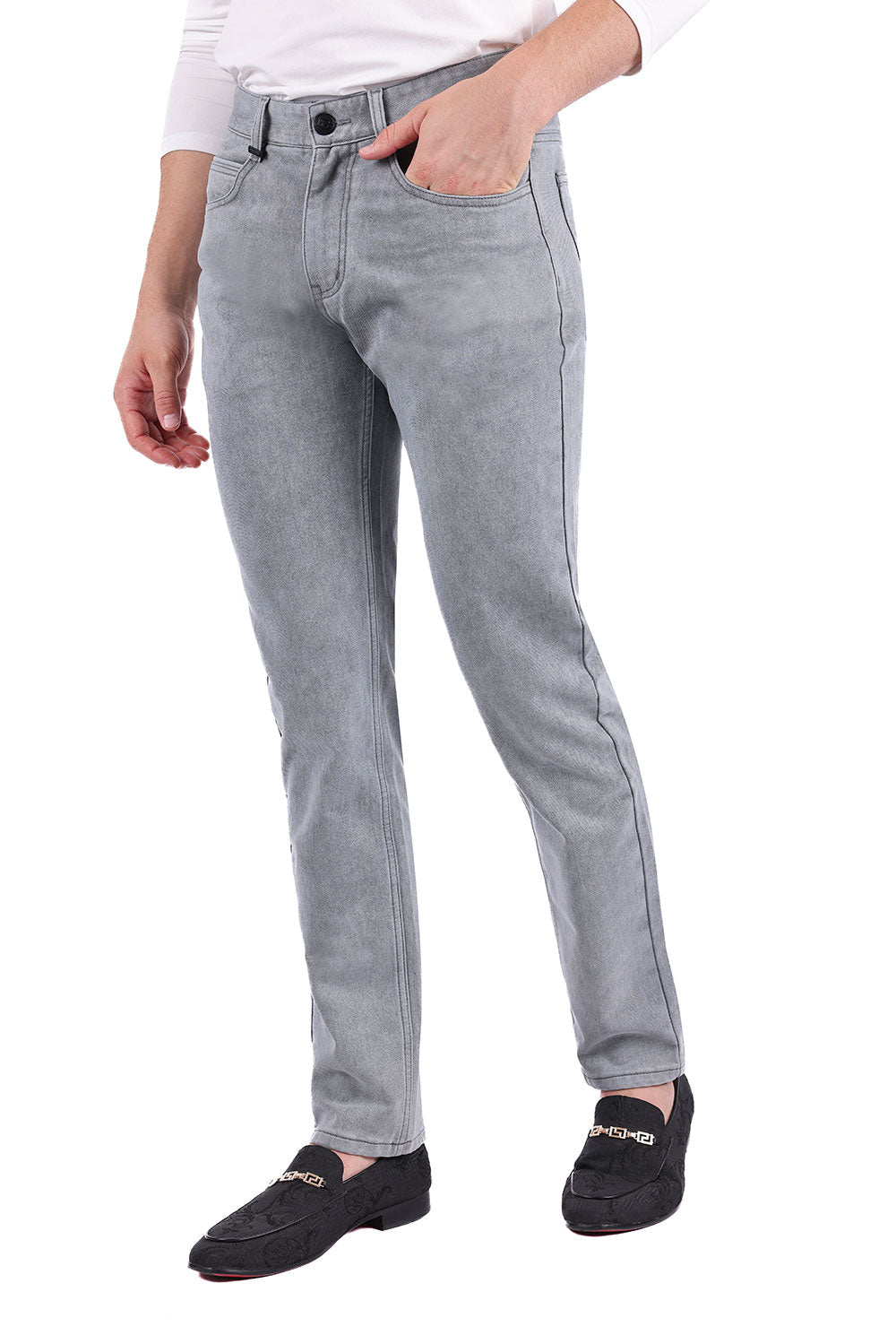 Barabas Men's Solid Color Premium Stretch Denim Jeans 3SN100 Ash