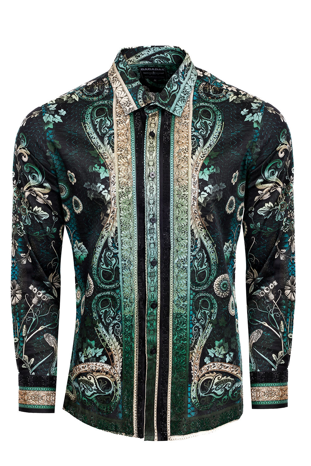 BARABAS Men's Rhinestone Floral Snake Skin Long Sleeve Shirts 3SPR408 Black
