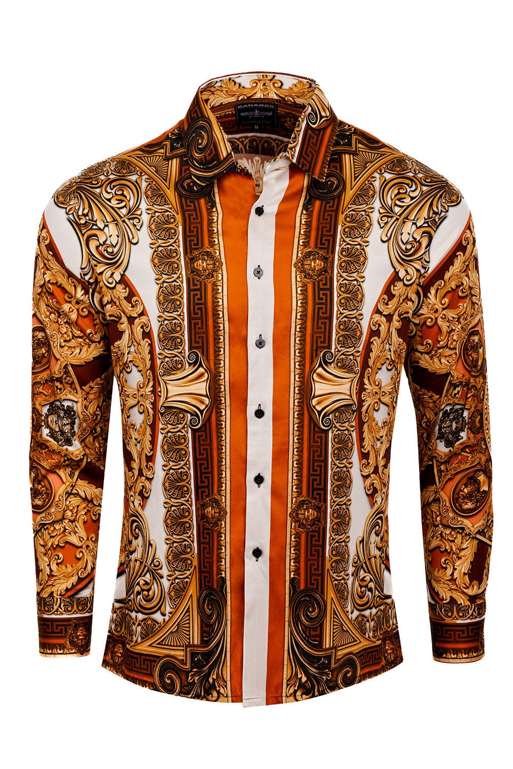 BARABAS Men's Rhinestone Medusa Floral Long Sleeve Shirts 3SPR416 #Color_Cream