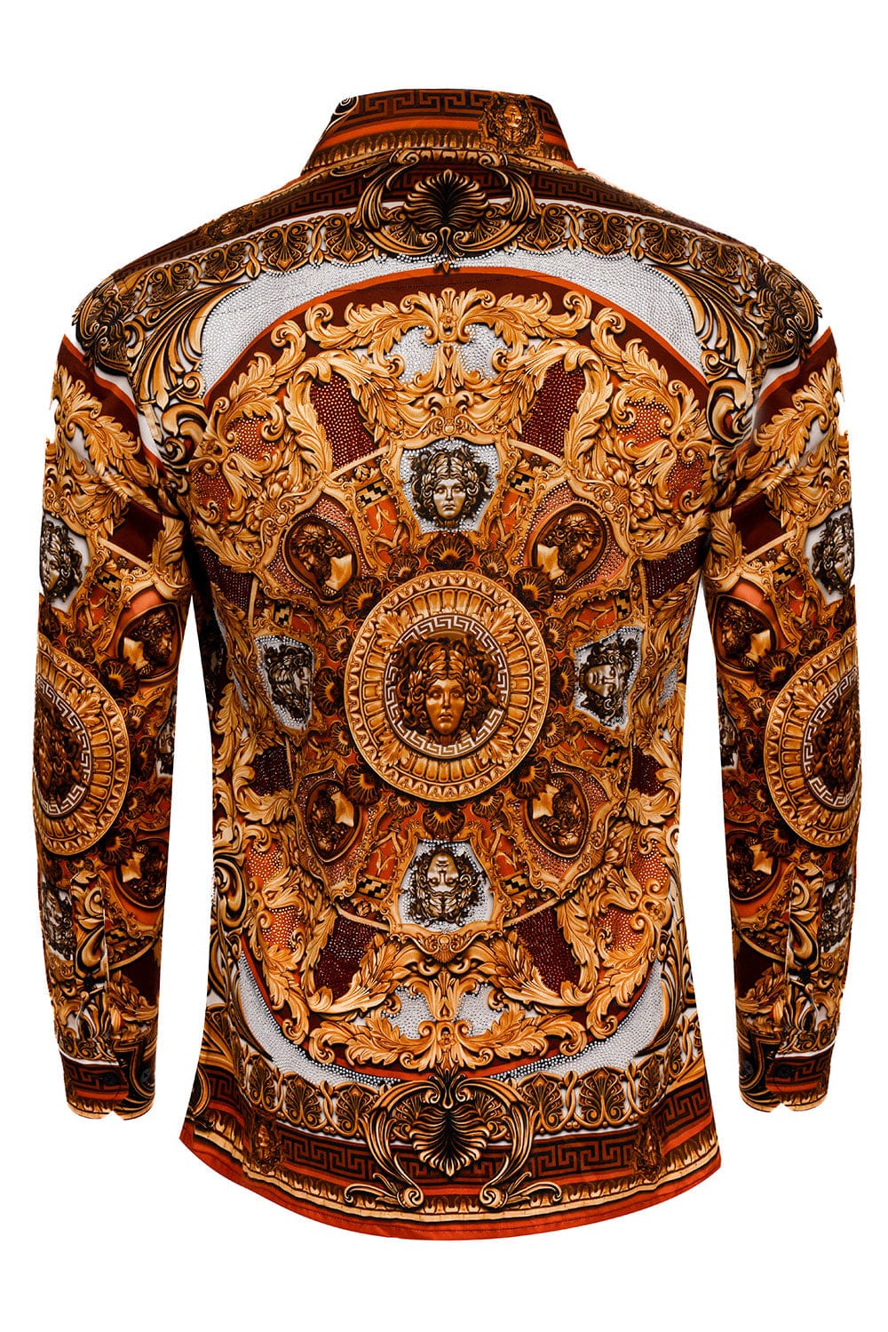 BARABAS Men's Rhinestone Medusa Floral Long Sleeve Shirts 3SPR416 #Color_Cream