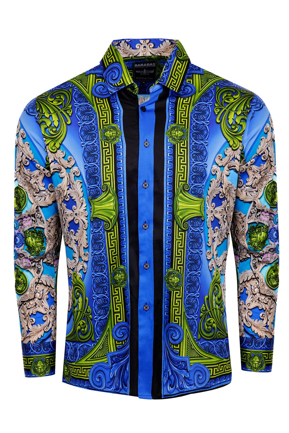 BARABAS Men's Rhinestone Medusa Floral Long Sleeve Shirts 3SPR416 #Color_Royal
