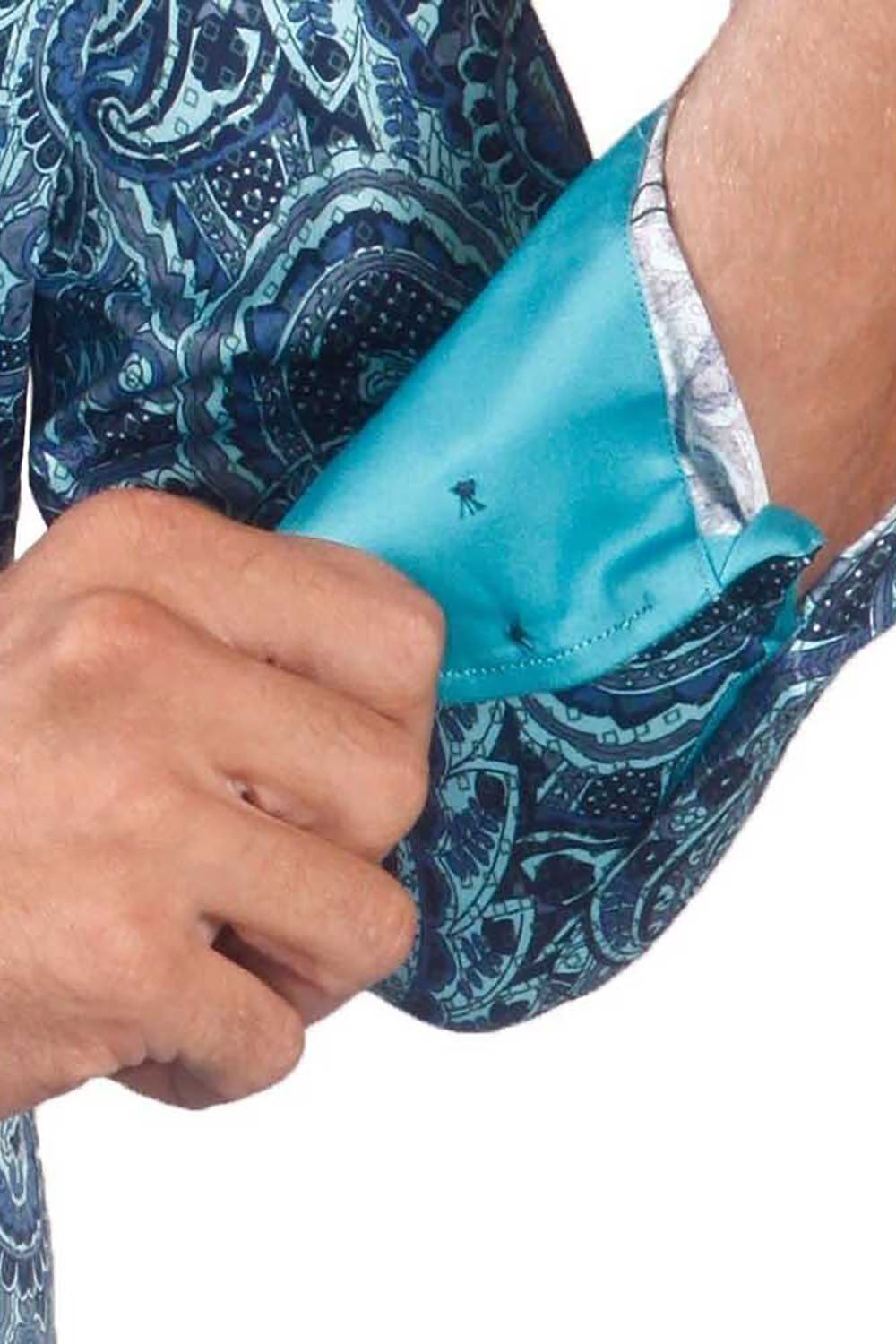 BARABAS men's printed paisley blue green button down dress Shirt 4501