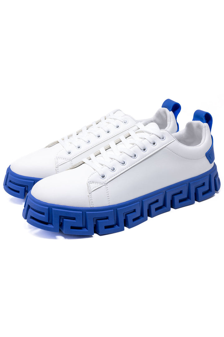 Barabas Men's Greek Key Sole Pattern Premium Sneakers 4SK06 White Blue