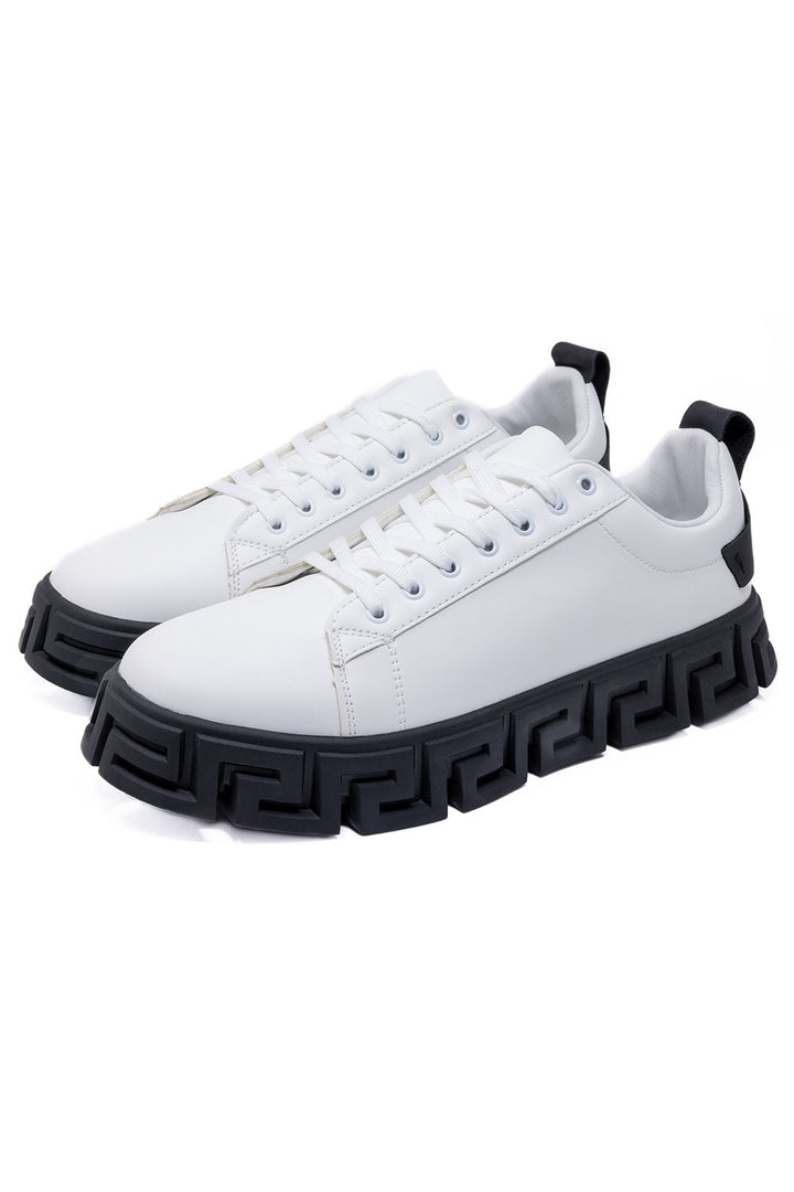Barabas Men's Greek Key Sole Pattern Premium Sneakers 4SK06 White Black