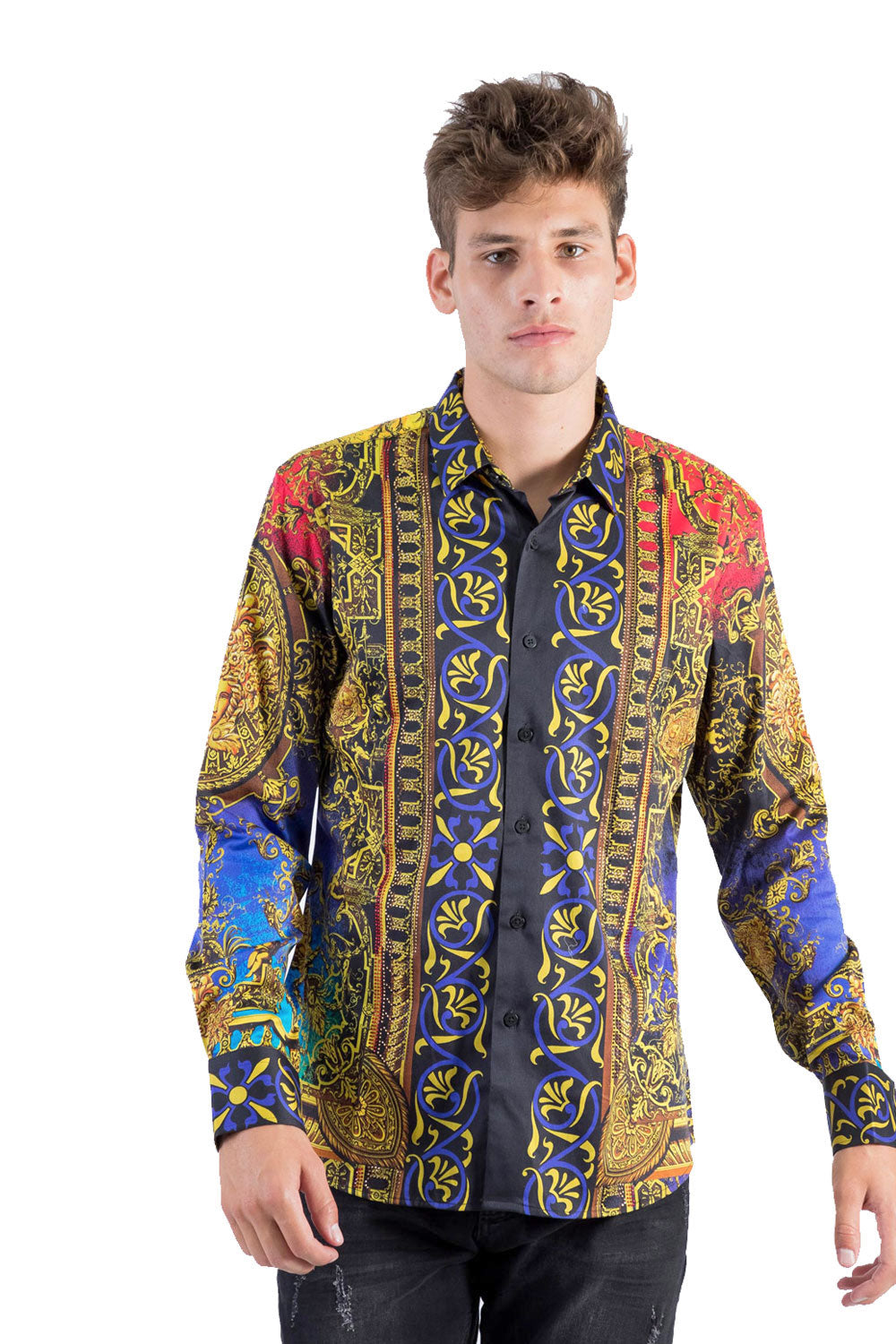 BARABAS Men's Printed Floral Medusa Button Down Dress Shirts SP958