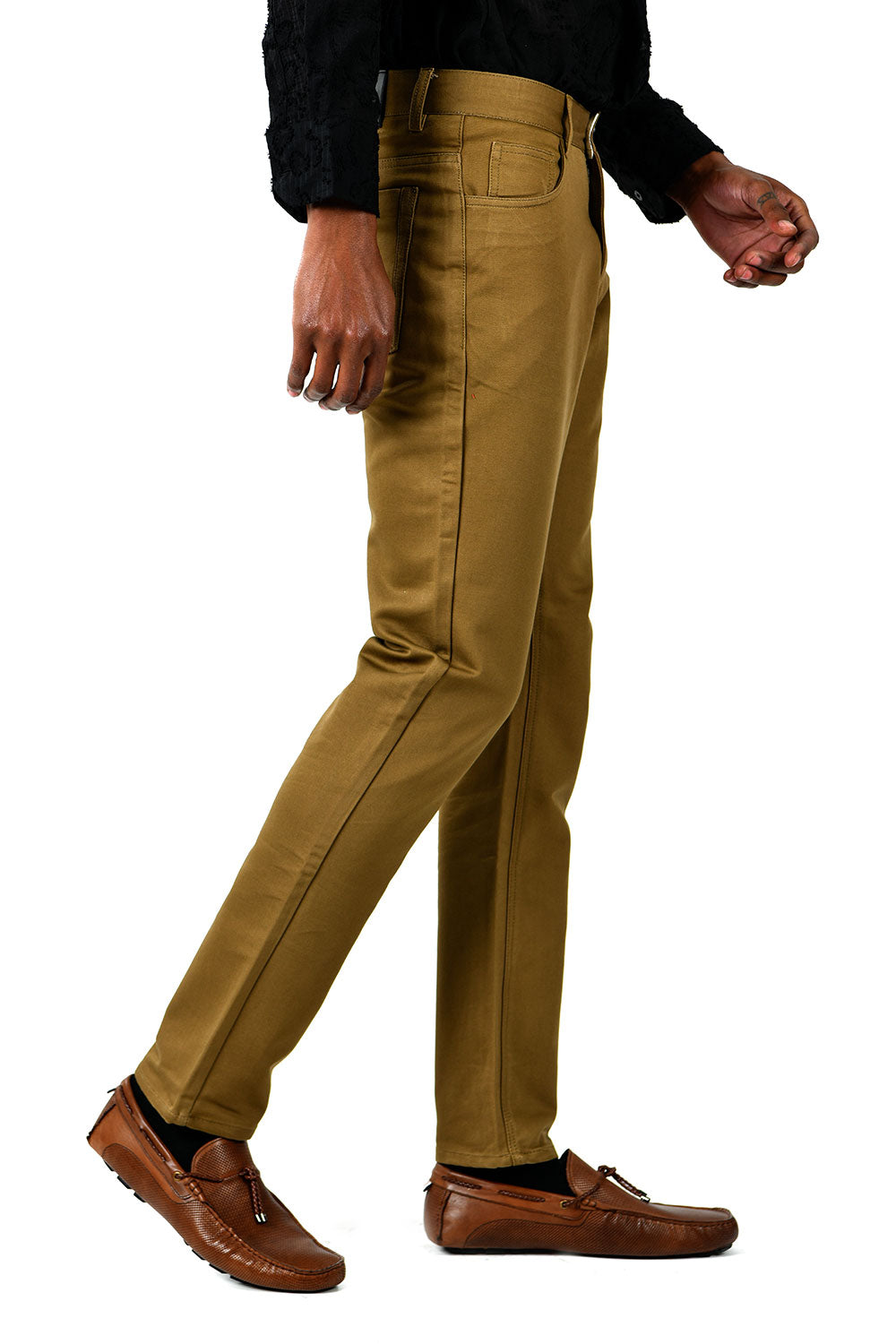 Barabas Men's Solid Color Zip and Camel Straight Fit Pants B2060 Camel