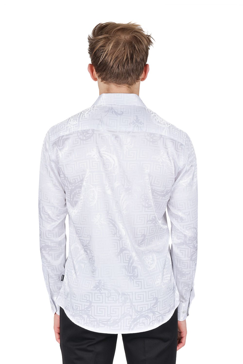 BARABAS Men's Greek Key Baroque Long Sleeve Button Down Shirt B313 #Color_White