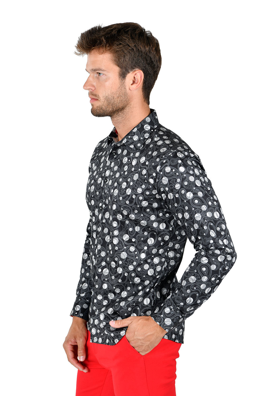 BARABAS men's floral paisley polka dotted printed shirts B339 Black and White