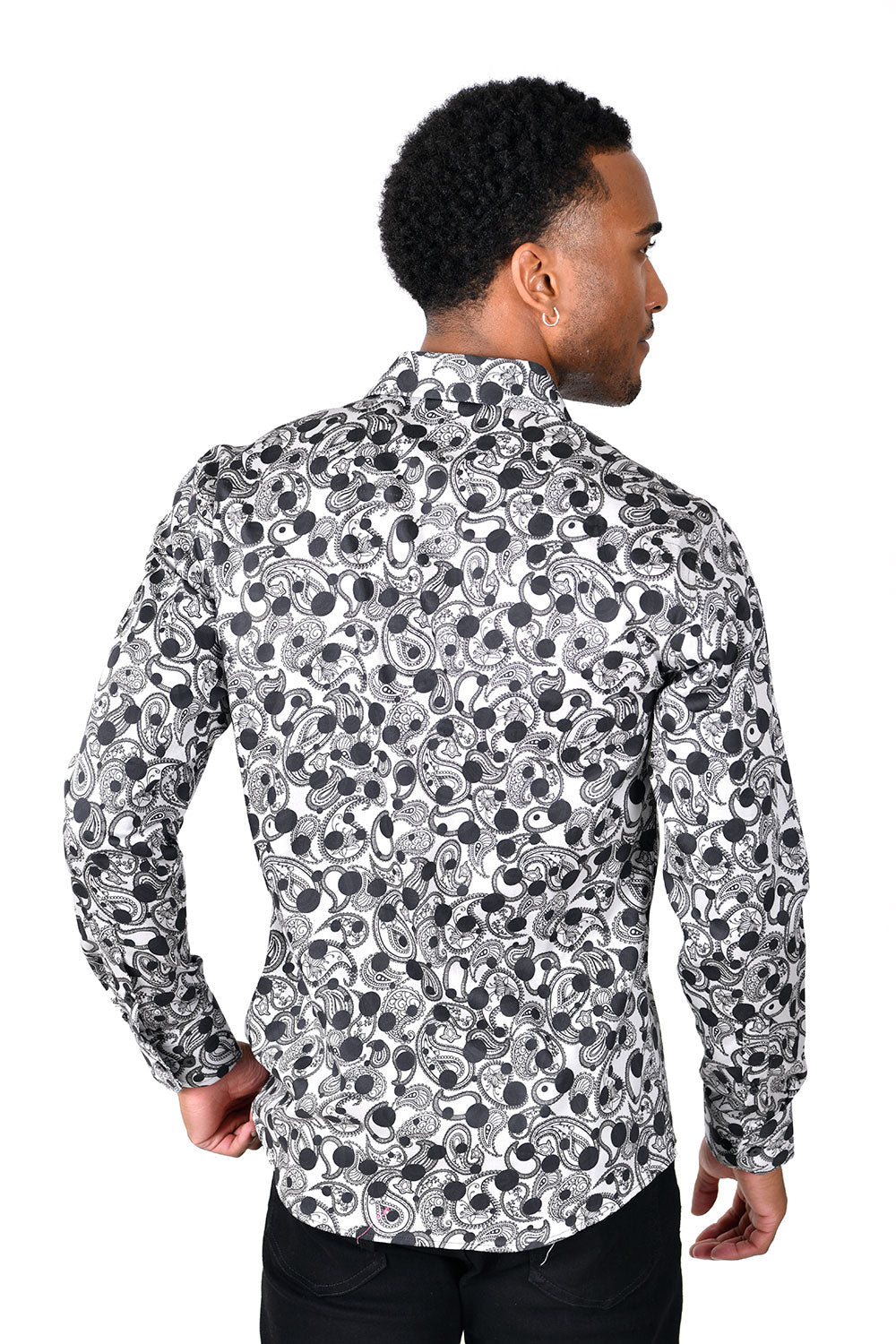 BARABAS Men's Floral Paisley Polka Dotted Printed Shirts B339 Silver and Black