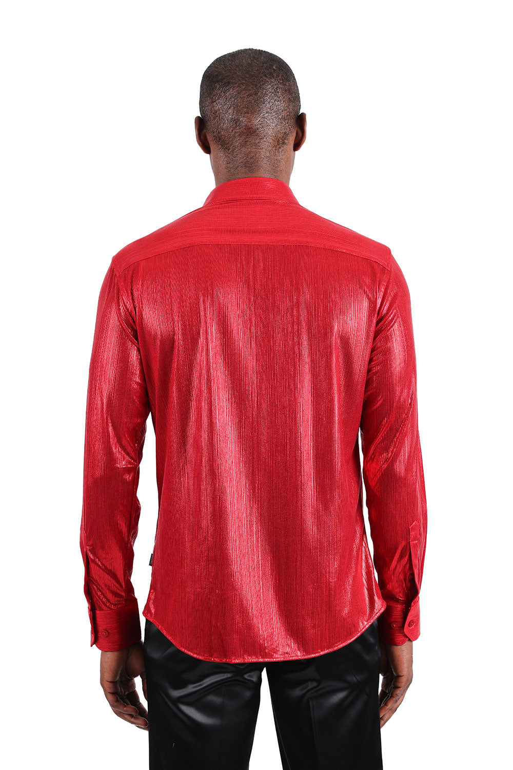 BARABAS Men's Premium Shinny Solid Color Button Down Dress Shirts B46 Red