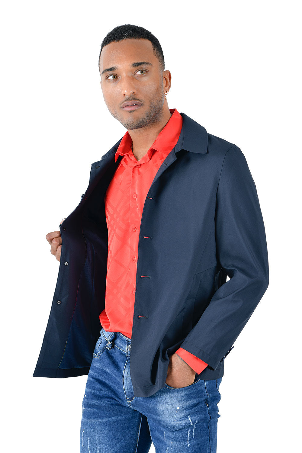 BARABAS Men's Solid Color Light Weight Jacket BH72 Navy