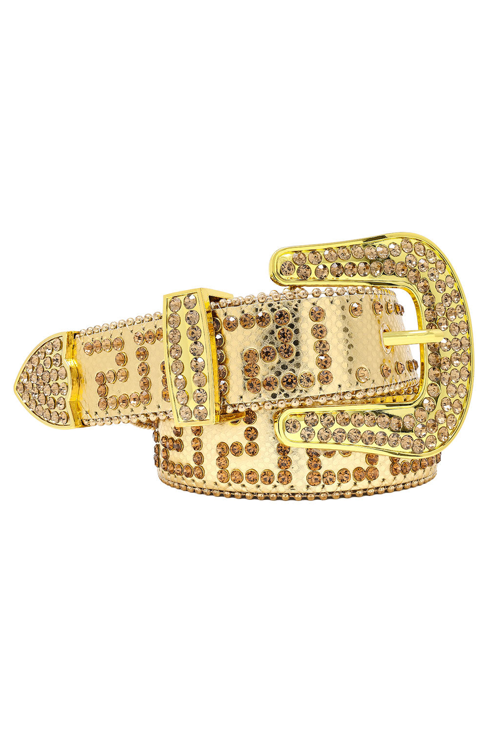 Barabas Men's Greek Key Pattern Rhinestone Leather Belt BK818 Gold Gold