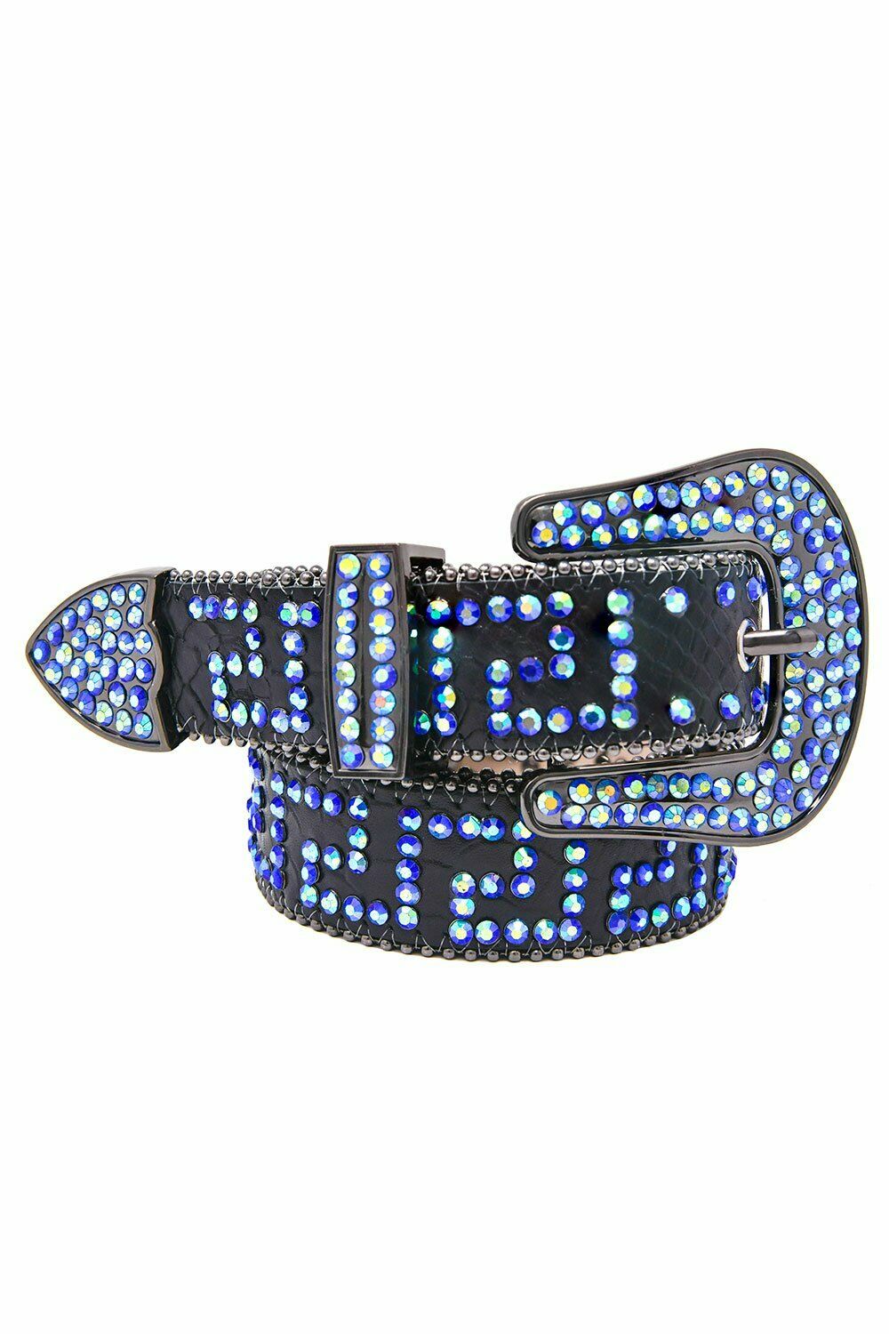 Barabas Men's Greek Key Pattern Rhinestone Leather Belt BK818 Black Royal