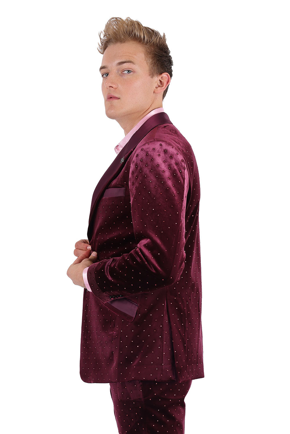 BARABAS Men's Rhinstone Notch Lapel Black Blazer BL3020 Black Wine