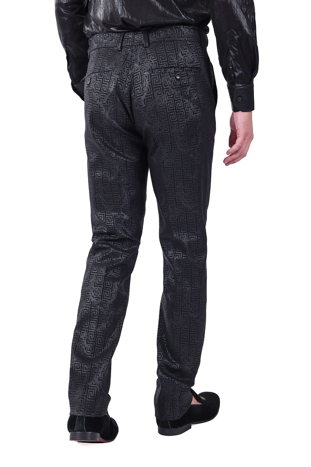 Barabas Men's Luxury Greek Key Pattern Black Chino Dress Pants CP167 Black