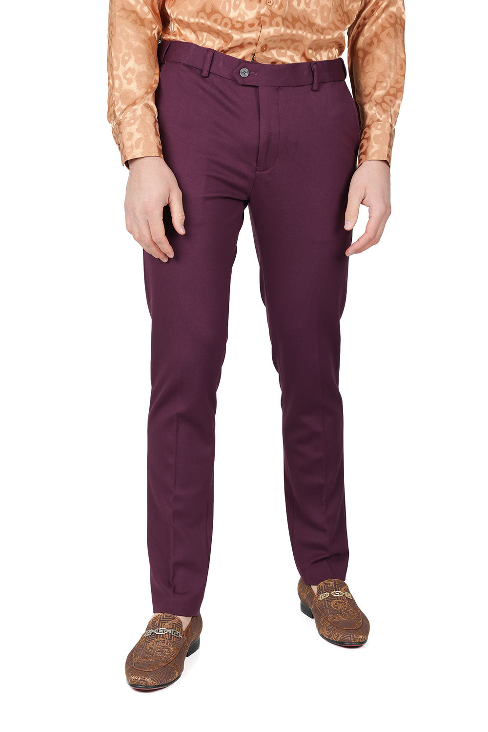 Barabas Men's Solid Color Essential Chino Dress Stretch Pants CP4007 Plum