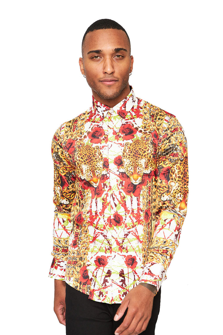 BARABAS Men's Printed Floral Leopard Chain Button Down Shirts SP608