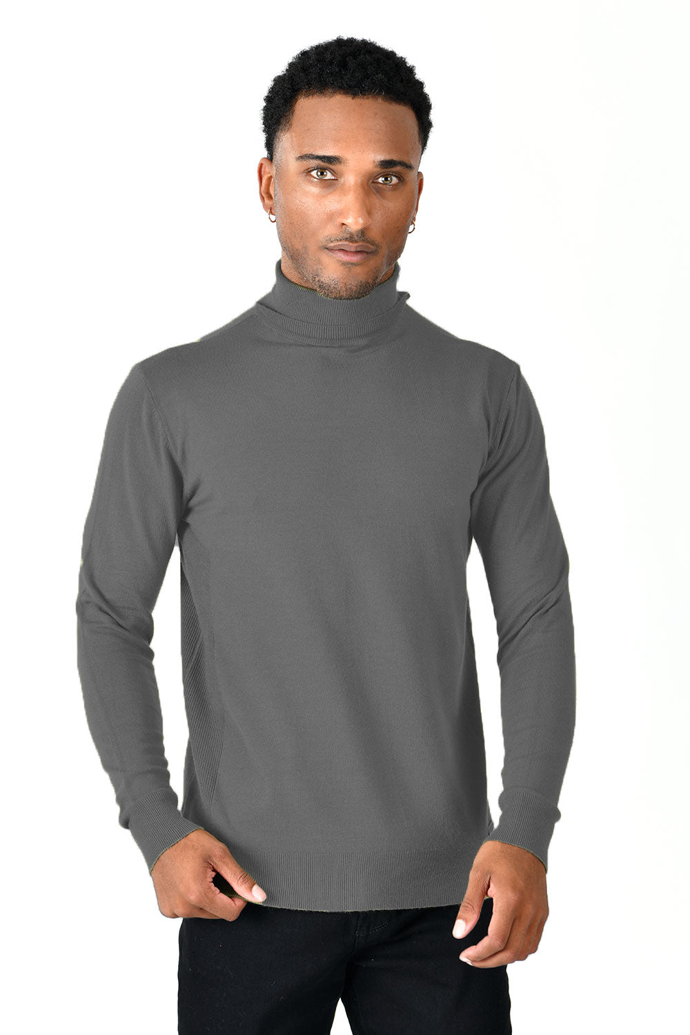 Men's Turtleneck Ribbed Solid Color Basic Sweater LS2100 Charcoal
