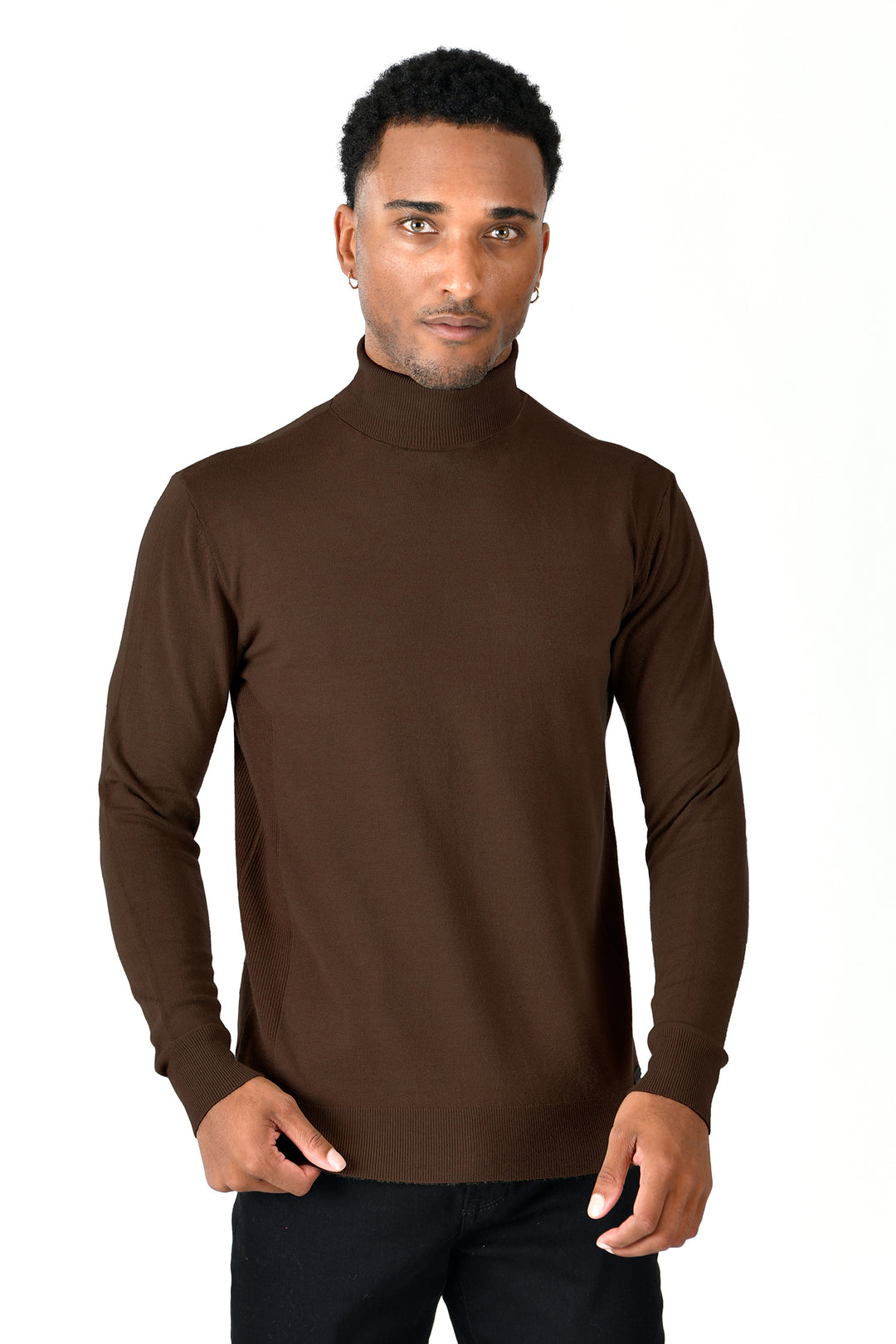 Men's Turtleneck Ribbed Solid Color Basic Sweater LS2100 Chocolate