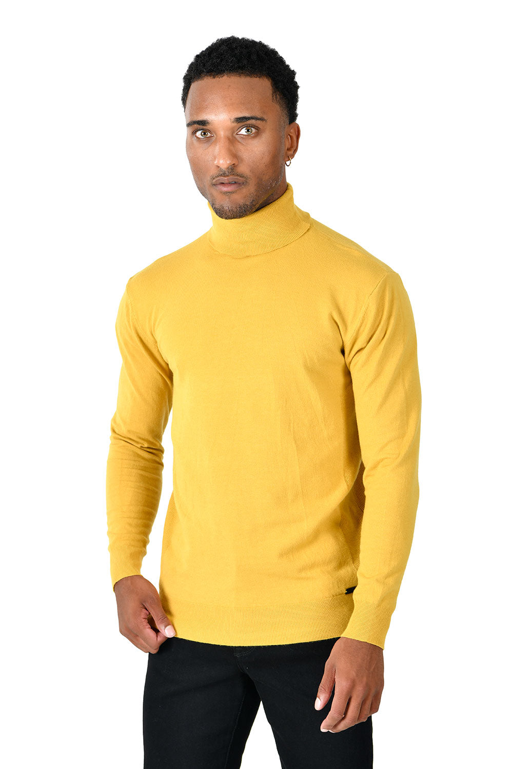Men's Turtleneck Ribbed Solid Color Basic Sweater LS2100 Stone Mustard