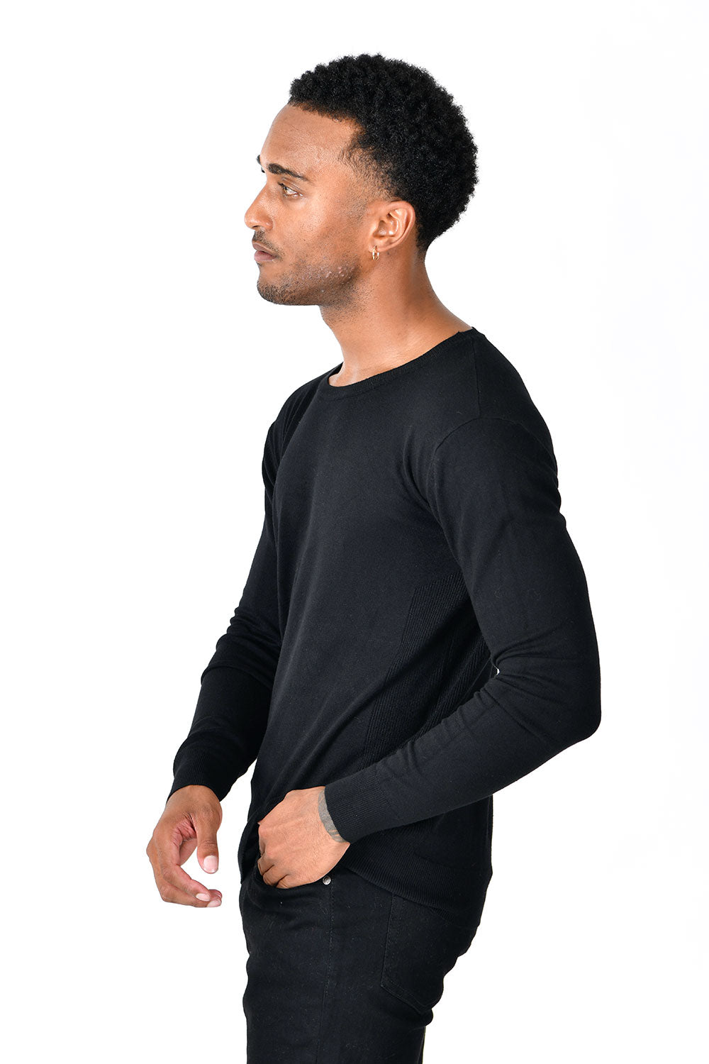 BARABAS Men's Crew Neck Ribbed Solid Color Basic Sweater LS2101 Black