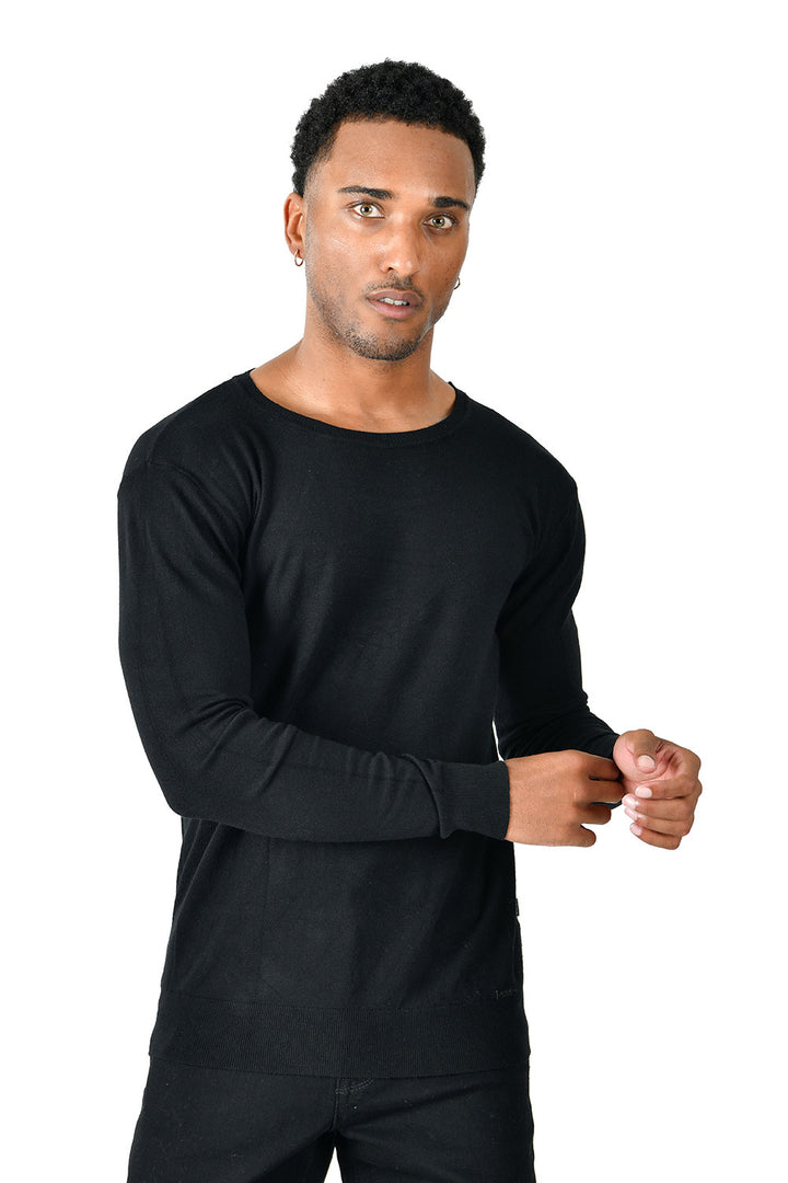 BARABAS Men's Crew Neck Ribbed Solid Color Basic Sweater LS2101 Black