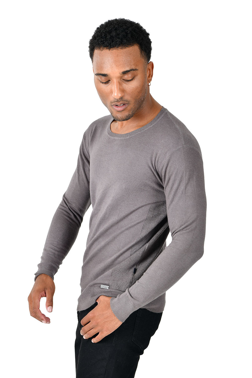BARABAS Men's Crew Neck Ribbed Solid Color Basic Sweater LS2101 Grey