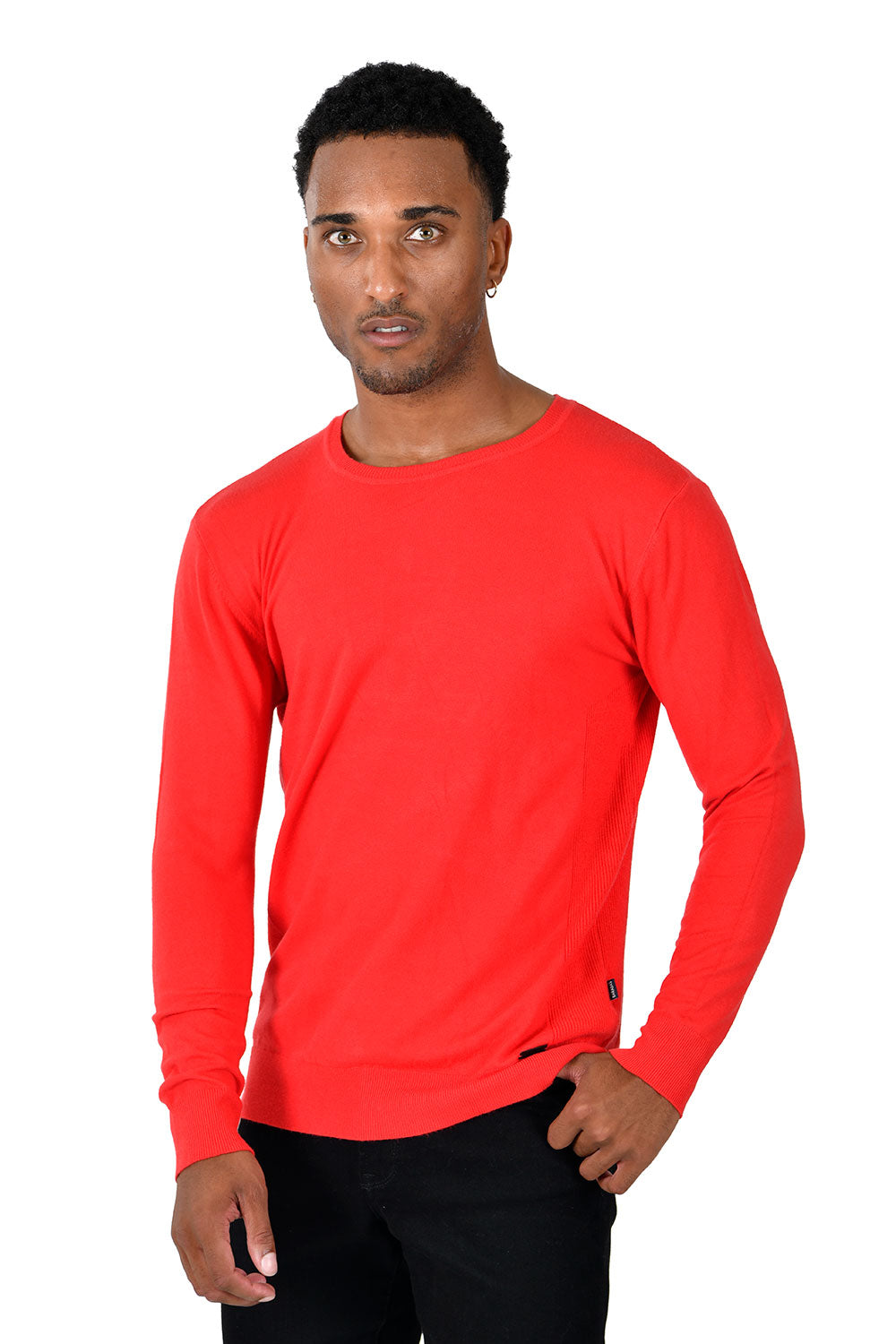 BARABAS Men's Crew Neck Ribbed Solid Color Basic Sweater LS2101 Red