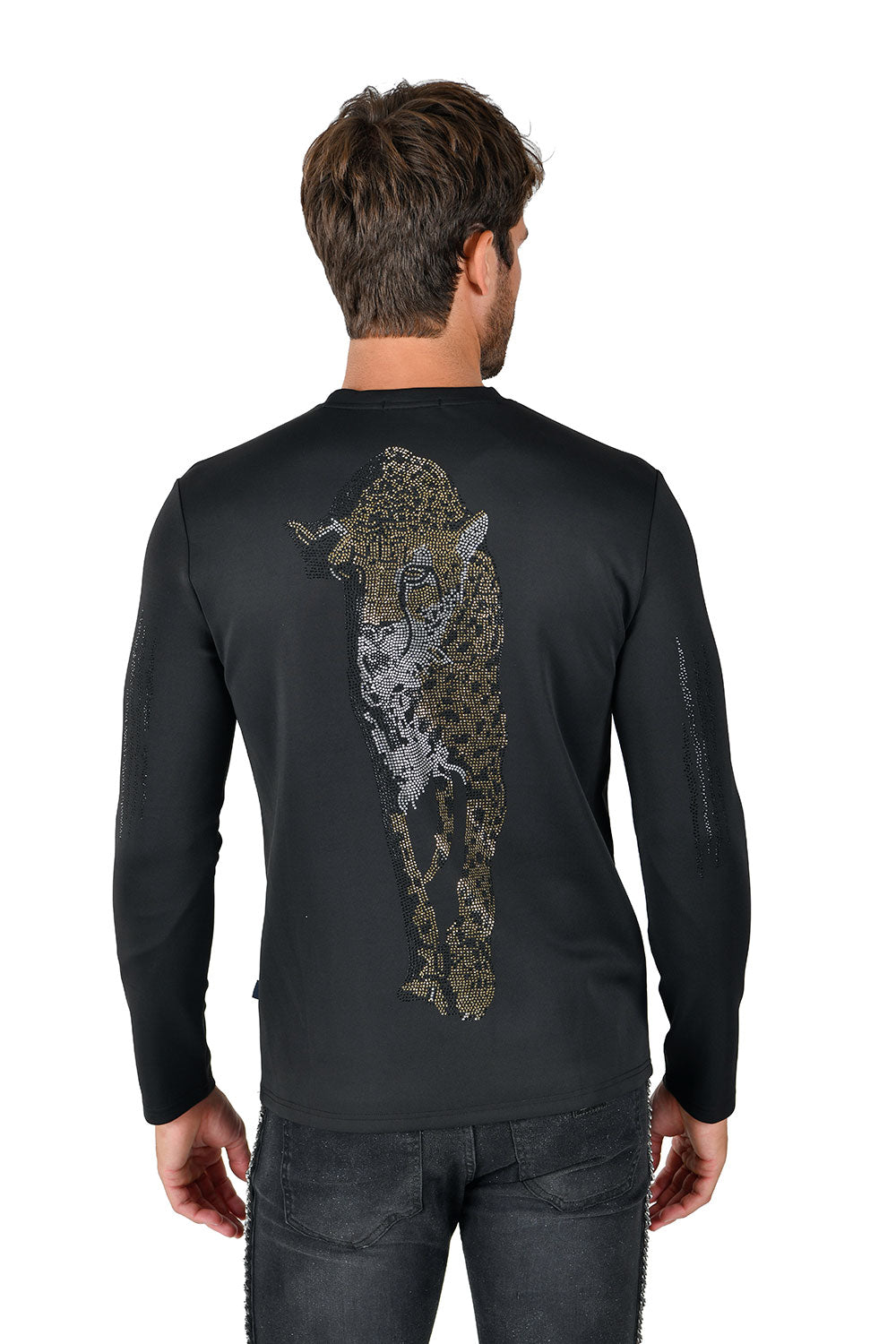 BARABAS Men's Rhinestone Tiger Scratch Crew Neck Sweatshirt LS229