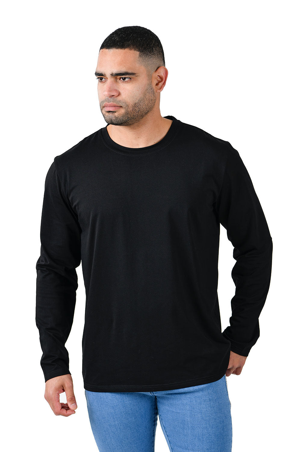 Barabas Men's Solid Color Crew Neck Sweatshirts LV127 Black